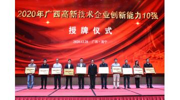 合乐HL8入选2020年“广西高新技术企业百强”、“广西创新能力十强”